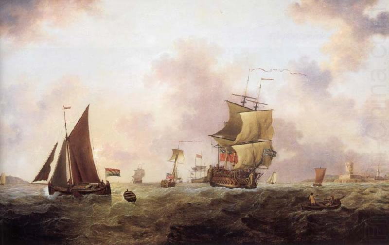 A two-decker of the Royal Navy and other shipping off St.Peter Port, Francis Swaine